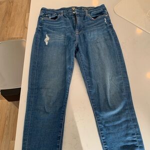 7 For All Mankind Distressed Blue Straight Leg Jeans